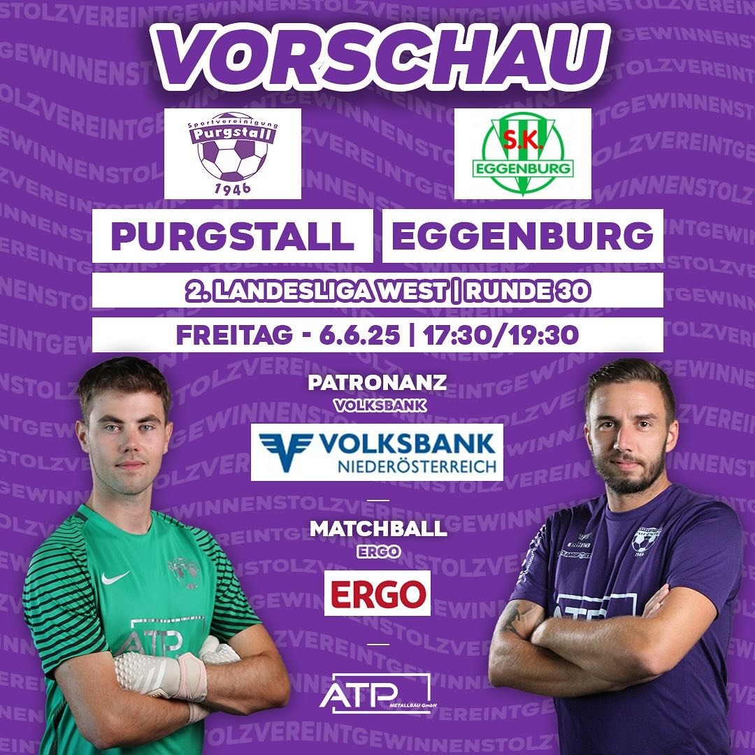 VERLEGUNG DER ANSTOSSZEITEN!
Beim letzten (Heim-)Spiel der Saison 2024/25 wurden beide Anstoßzeiten gegen Eggenburg jeweils um eine Stunde nach hinten verlegt.
Neuer Spielbeginn:
U23 - 17:30 Uhr
Kampfmannschaft - 19:30 Uhr
#svg #stolz #verteint #gewinnen #atp #metallbau #purgstall #forzasvg