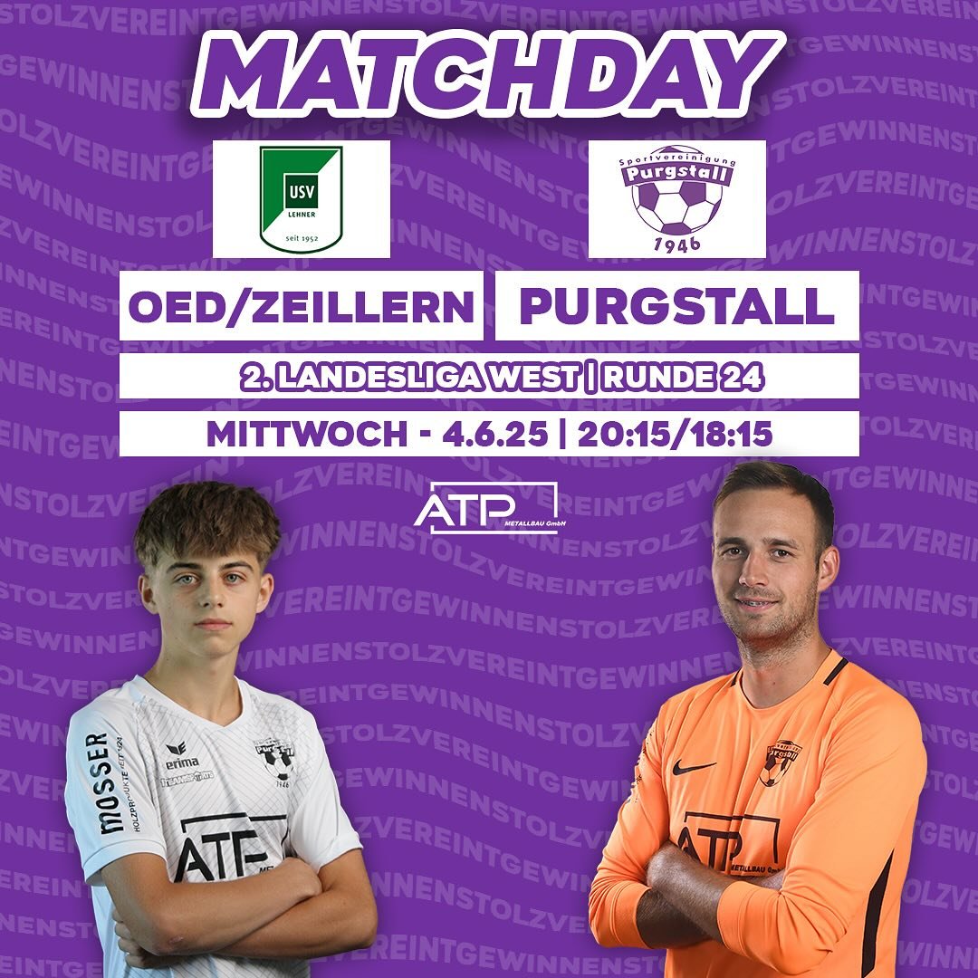 AUF NACH OED💜🤍
Achtung!
Die Kampfmannschaft spielt heute bereits vor der U23 um 18:15 Uhr😉
🆚 USV Oed/Zeillern
🏆 2.LL West 2024/25 | Runde 24
🗓️ Mittwoch, 04.06.25
🕓 U23: 20:15 | KM: 18:15
📍 ANTARES Arena, Oed-Öhling
#svg #stolz #verteint #gewinnen #atp #metallbau #purgstall #forzasvg