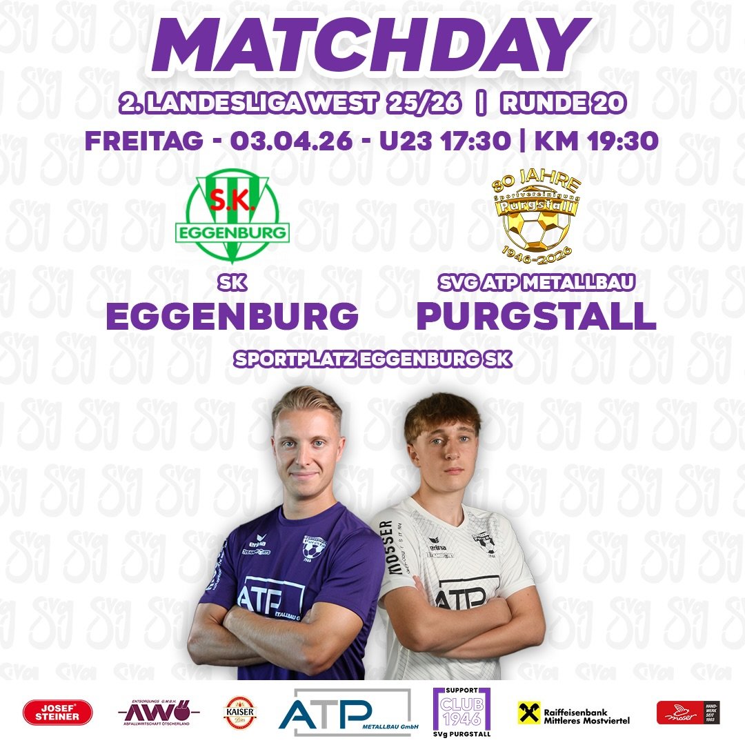 Freitagabend. Flutlicht. Matchday!💜🤍
🆚 SK Eggenburg
🏆 2. Landesliga West 2025/26
🏅 Runde 20
🗓️ Freitag, 03.04.26
🕓 U23: 17:30 | KM: 19:30
🏟️ Sportplatz Eggenburg SK
📍 Eggenburg