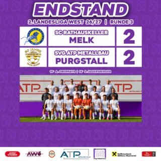 Die Kampfmannschaft erarbeitet sich bei schwierigen Wetterverhältnissen ein 2:2 Remis in Melk💜🤍

Unsere U23 gewinnt spektakulär nach 4:1 Rückstand mit 4:5 gegen Melk💜🤍