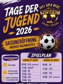 TAGE DER JUGEND 2026💜🤍

Fußballbegeisterung, Teamgeist und Nachwuchsförderung stehen auch heuer wieder ganz im Mittelpunkt, wenn die SVg ATP Metallbau Purgstall zu den Tagen der Jugend 2026 lädt! ⚽️

Am 29. und 30. August verwandelt sich das Fliederstadion wieder in einen Treffpunkt für unsere jungen Fußballtalente. Von der U6 bis zur U16 warten zahlreiche spannende Spiele und Begegnungen auf euch! 🏆

Neben dem Fußball sorgt auch unser buntes Rahmenprogramm für beste Unterhaltung: Ein tolles Gewinnspiel, Unterhaltung für die ganze Familie sowie Speisen und Getränke warten auf unsere Besucher. 🎁🍴

🗓️ Samstag, 29. & Sonntag, 30. August 2026
⏰ ab 9:00 Uhr
📍 Fliederstadion Purgstall
🎟️ Eintritt frei

Kommt vorbei, feuert unsere Nachwuchskicker an und verbringt mit uns ein sportliches Wochenende im Zeichen des Nachwuchsfußballs! 💜🤍

Wir seh’n uns im Fliederstadion!⚽️