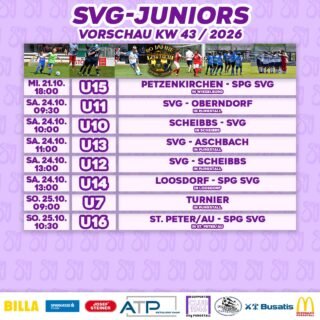 SVg JUNIORS VORSCHAU KW43💜🤍
SVg JUNIORS RÜCKBLICK KW42💜🤍